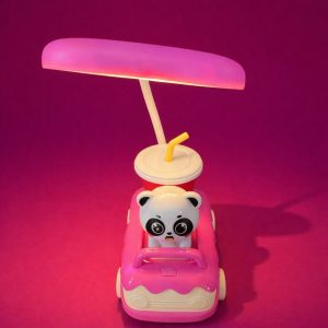 Pink Cute Panda Car LED Desk Lamp with Pen Holder Kids Study Table Light