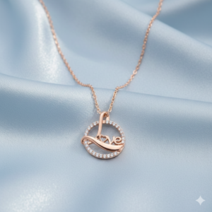 Rose Gold Plated Love Circle Necklace AD Pendant