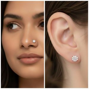 Rose Gold AD Flower Cluster Flat Back Earrings Pack of 1 Pair