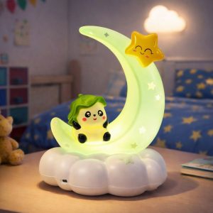 Cute Panda Moon Star Kids Night Lamp with Soft LED Bedside Light