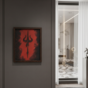 Mahadev Trishul Wall Art Frame – Minimalist Lord Shiva Trident Decor | Modern Spiritual Wall Art for Living Room, Meditation & Pooja Room