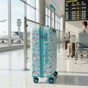 Novex Unicorn Blue Travelling Kids Trolley Bags for Girls Luggage 4 Wheels ( 18 Inch)