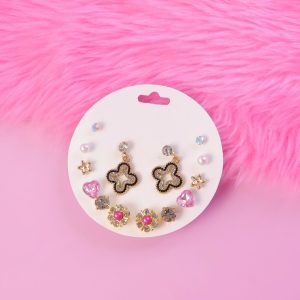 Korean Style Multi Design Earrings Set for Women | Pearl, Butterfly & Crystal Stud Combo | Trendy Fashion Jewelry Collection (Pack Of 7)