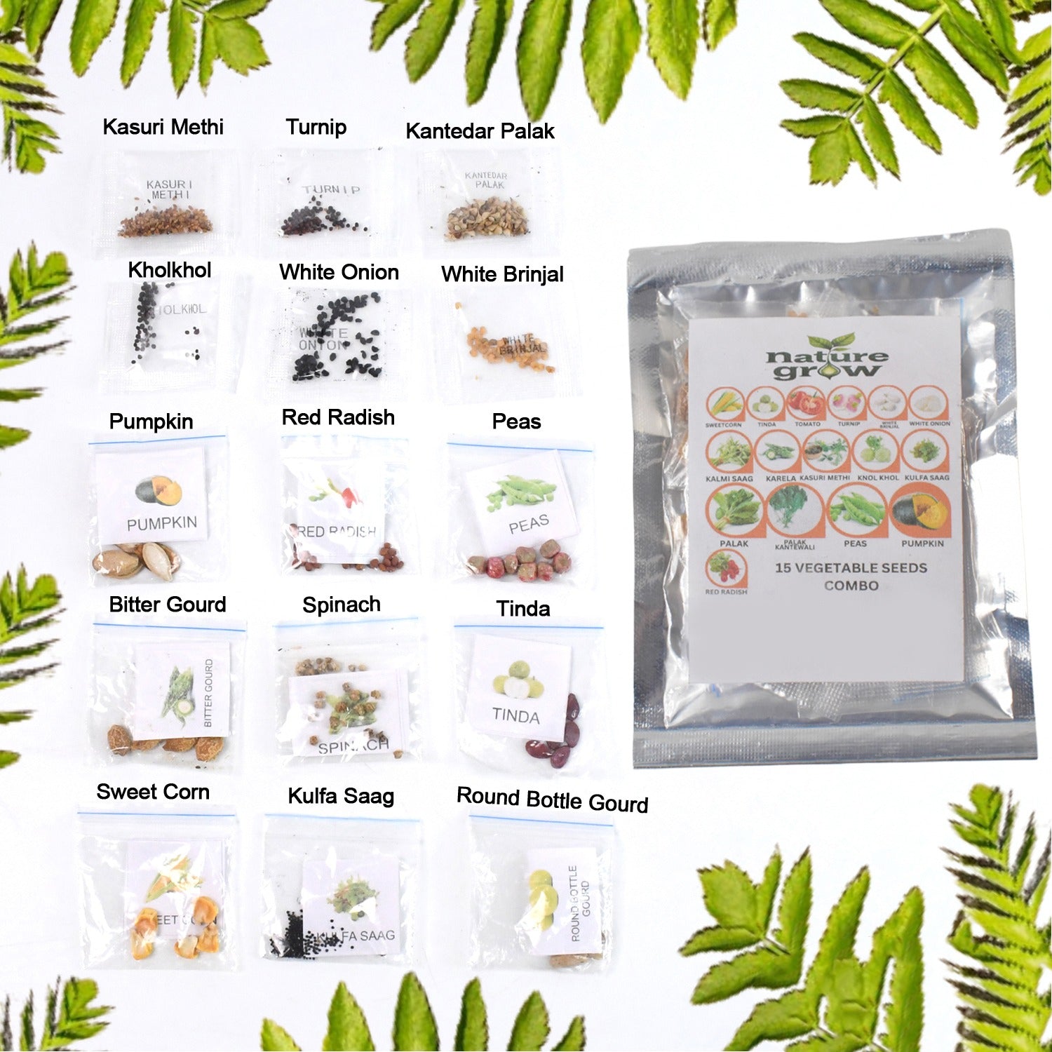 15 Varieties of Vegetable Seeds Combo (1 Pkt. / 15 Varieties)