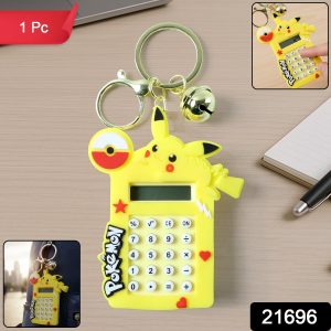 Cute Yellow Cartoon Character Calculator Keychain with Mini Digital Display (1 Pc)