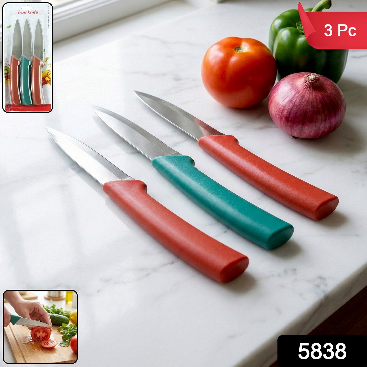Multipurpose Kitchen Fruit & Vegetable Cutting Knife Set (Pack of 3) - Image 2