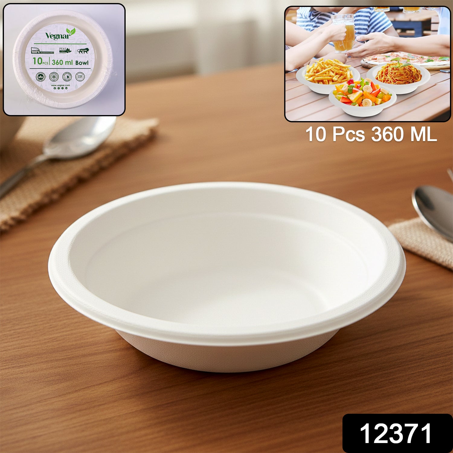 Vegnar Disposable Food Serving Bowl Set of 10 Pieces 360 ML Capacity - Image 2
