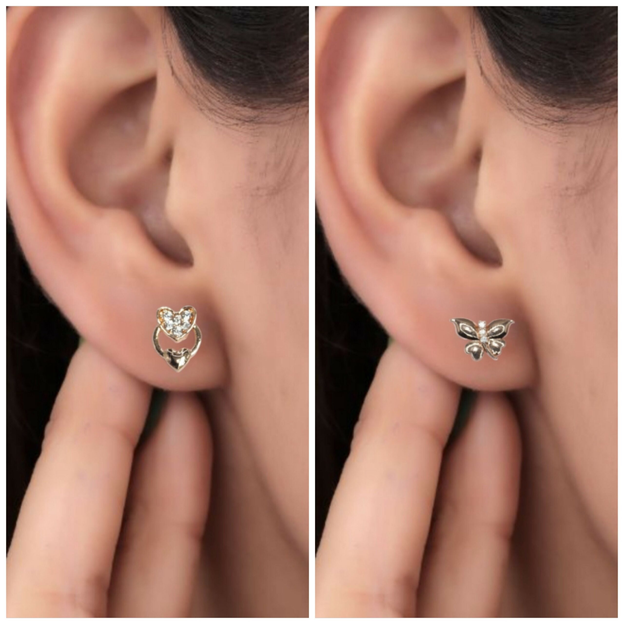 Rose Gold Heart & Butterfly Stud Earrings Set for women and girls Combo Pack of 2 - Image 3