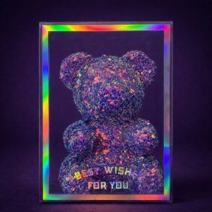 Purple Glitter Teddy Bear Showpiece with Display Box Decorative Gift