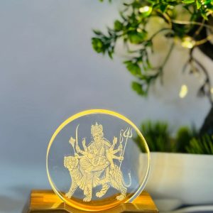 Durga Engraved Acrylic LED Night Lamp with Wooden Base for Home Decor & Gifting