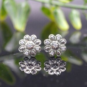 Dainty Silver Flower Stud Earrings with AD for women and girls