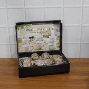 Premium Floral Porcelain Tea Cup and Saucer Set (12 Pc Set)