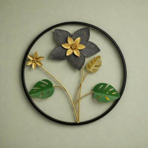 Metal Floral Wall Art Decor Round Frame Decorative Wall Hanging