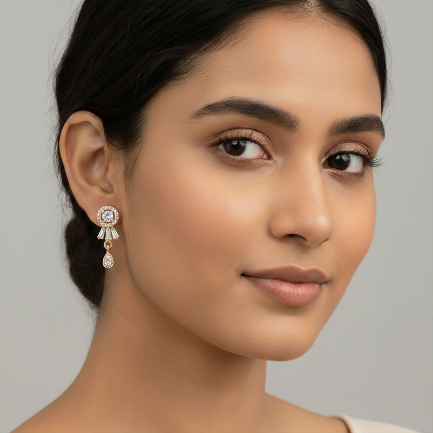 Floral Crystal Drop Earrings with Gold Finish for Festive & Party Wear - Image 3