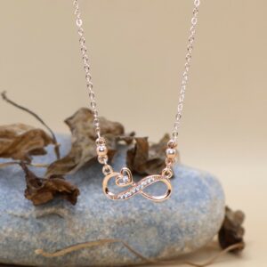 Rose Gold Infinity Heart Necklace with AD For women and girls