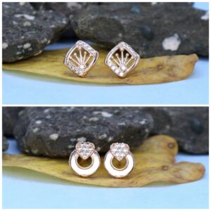 Rose Gold Crown & Heart Stud Earring Set for women and girls Combo Pack of 2