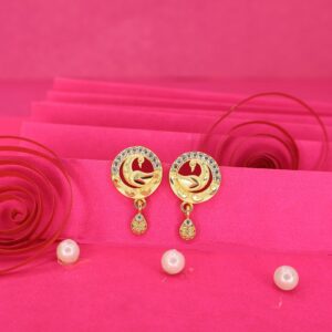 Gold Peacock Stud Earrings with AD for women and girls