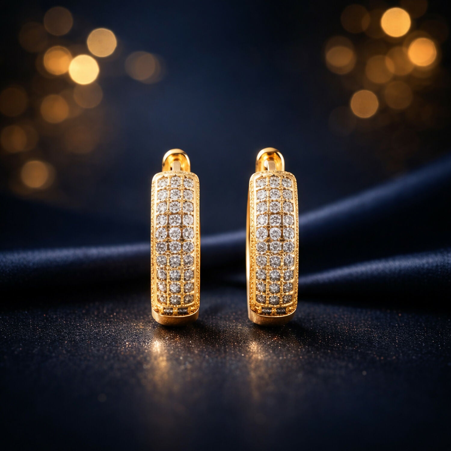 Crystal Studded Gold-Tone Hoop Earrings – Elegant Pave Design (1 Pair)