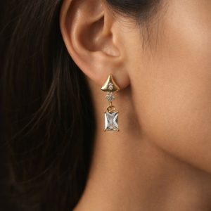 Gold-Tone Geometric Crystal Drop Earrings for Women