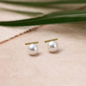 Elegant Pearl Bar Stud Earrings for Women | Minimal Gold Plated Korean Style Earrings | Daily Wear & Party Jewelry