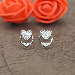 Sterling Silver AD Heart Stud Earrings for women and girls