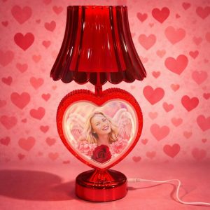 Red Heart Shape Photo Table Lamp with Shade for Bedroom, Side Table & Gift Decor