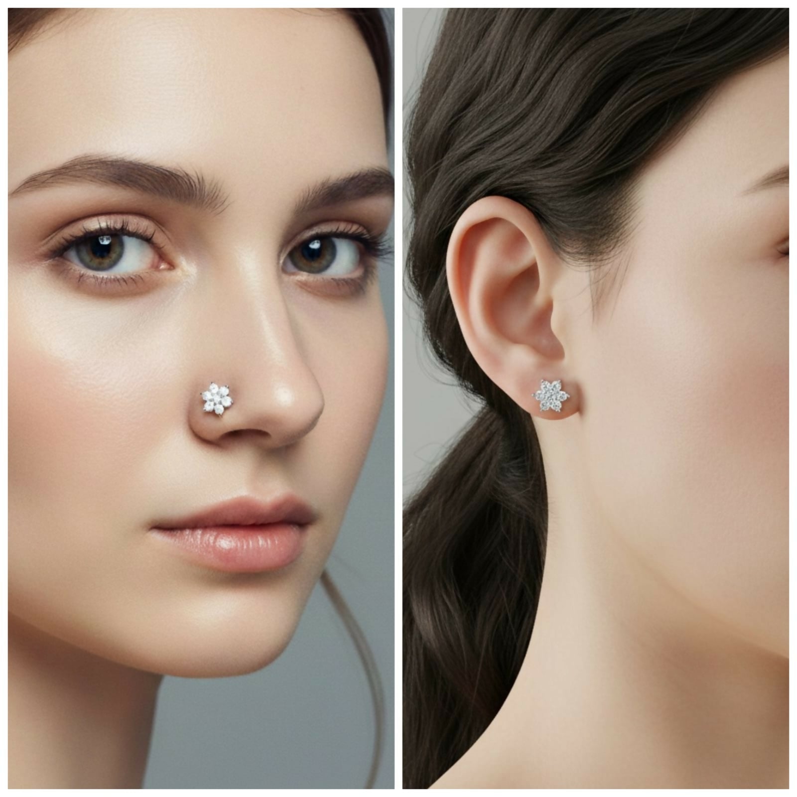 Silver Plated Crystal Flower Flat Back AD Stud Earring Pack of 1 PCS - Image 3