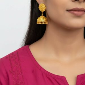 Elegant Golden Jhumka Earrings for Women & Girls – Traditional Fancy Jewellery