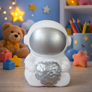 Silver Astronaut Moon LED Night Lamp Kids Bedroom Table Decor Light