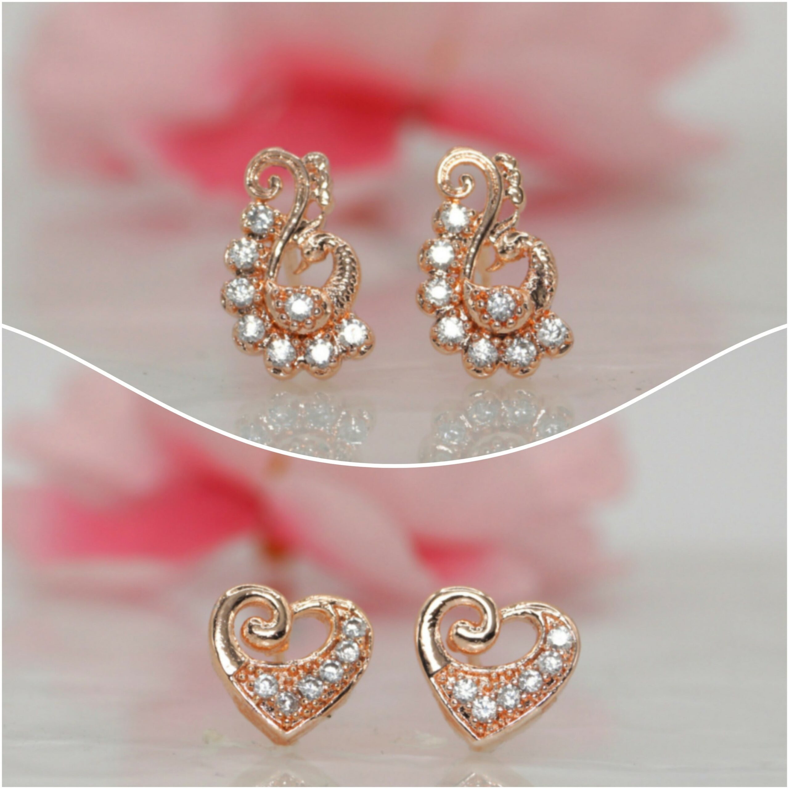 Rose Gold-Plated Peacock/Paisley Studs with AD Combo Pack of 2 for women and girls