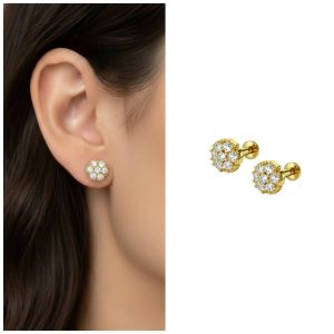 Gold Plated Cluster Flat Back AD Stud Earrings Pack of 1 Pair