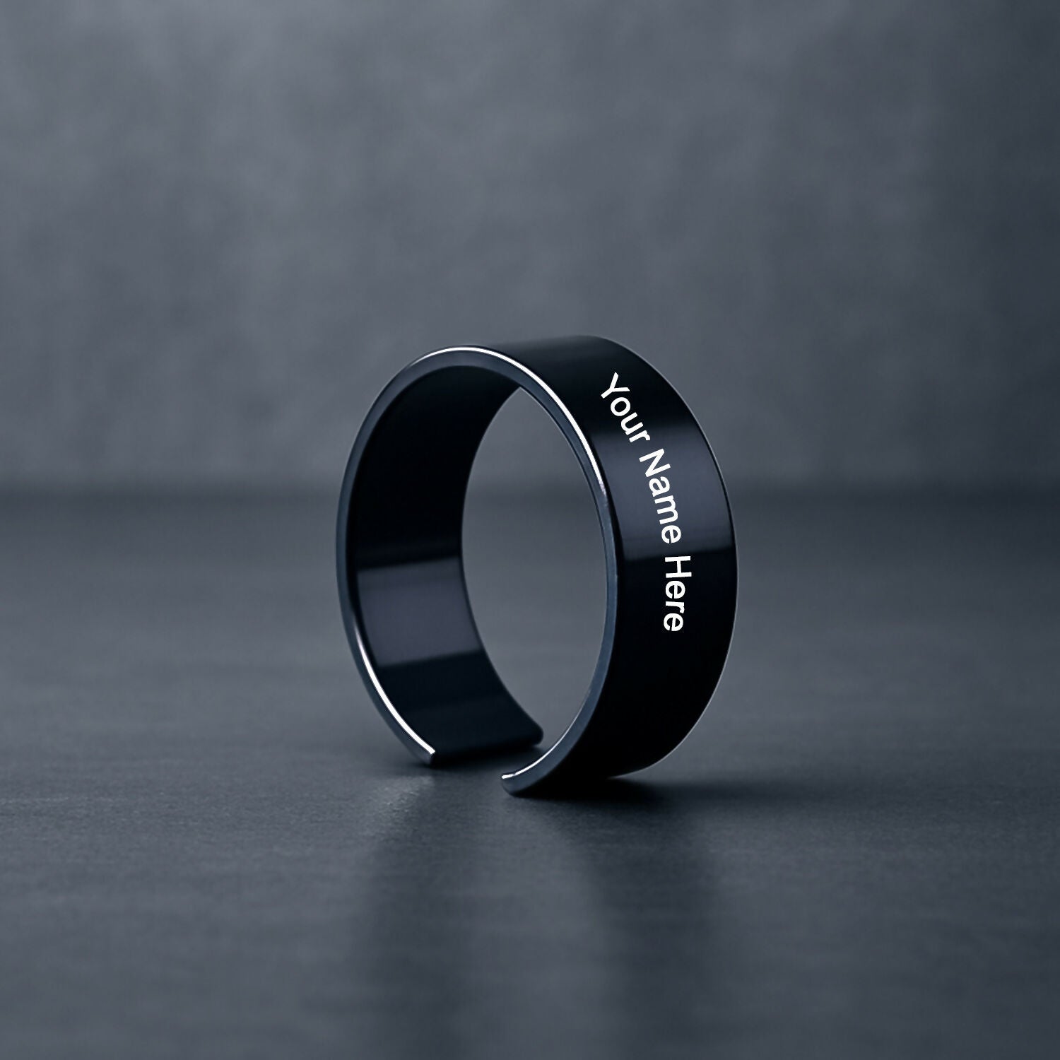 Custom Engraved Black Stainless Steel Adjustable Name Ring