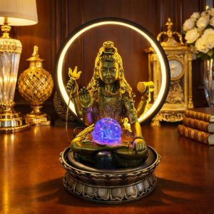 Lord Shiva LED Water Fountain with Halo Ring Light