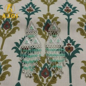 Mint Green Luxe Layered Designer Earrings with Elegant Drop and Stone Accents