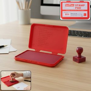 OfficeMate Red Stamp Pad – Premium Microcellular Foam, Long-Life Ink (108×65 mm)