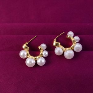 Elegant Pearl Cluster Hoop Earrings for Women – Korean Style Gold Plated Fashion Jewellery