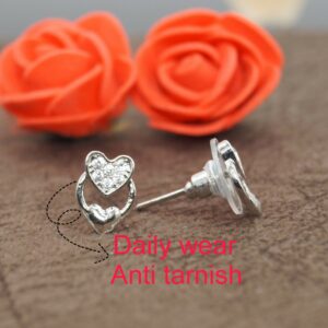 Sterling Silver AD Heart Stud Earrings for women and girls