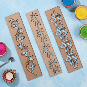 Wooden Rangoli Border Stencils - Set of 3 Traditional Designs for Diwali and Festivals