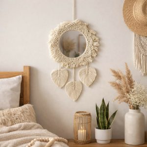 Macrame Wall Mirror Hanging Boho Decorative Mirror with Tassels