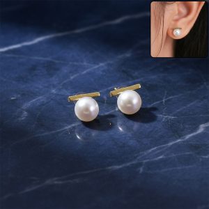 Elegant Pearl Bar Stud Earrings for Women | Minimal Gold Plated Korean Style Earrings | Daily Wear & Party Jewelry