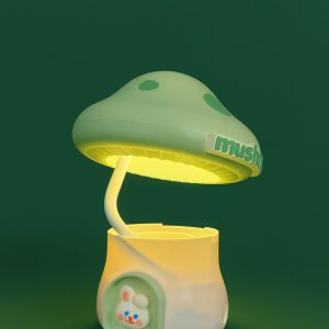 Green Mushroom Table Lamp with Pencil Sharpener & USB Charging
