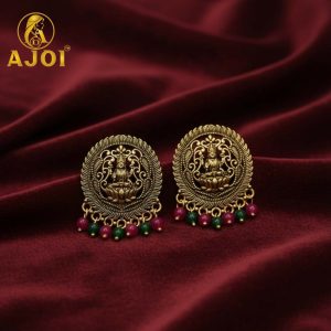 Gold Lakshmi Temple Stud Earrings