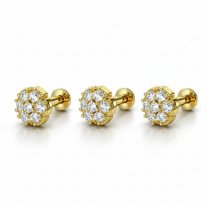 Gold plated Cluster Flower Flat Back AD Stud Earrings Combo Pack of 3 PCS