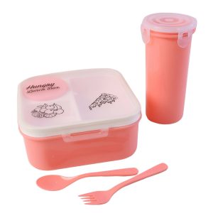 Hungry Lunch Box Combo Set – Unbreakable Plastic Lunch Box with Spoon, Fork & Extra Container for Kids