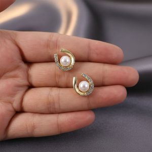 Elegant Pearl & Crystal U-Shape Stud Earrings for Women | Korean Style Fashion Jewelry