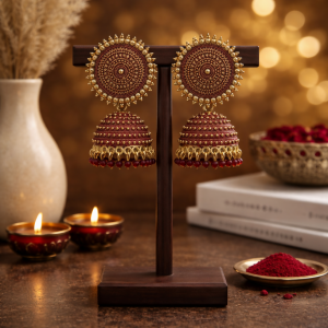 beautiful elegant oxidised jhumka earrings in maroon colour