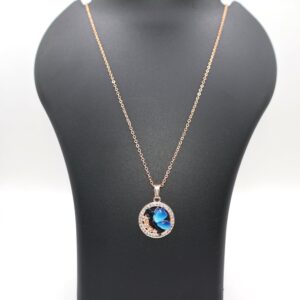 Rose Gold Plated Blue Butterfly Circle AD Pendant Necklace For women and girls
