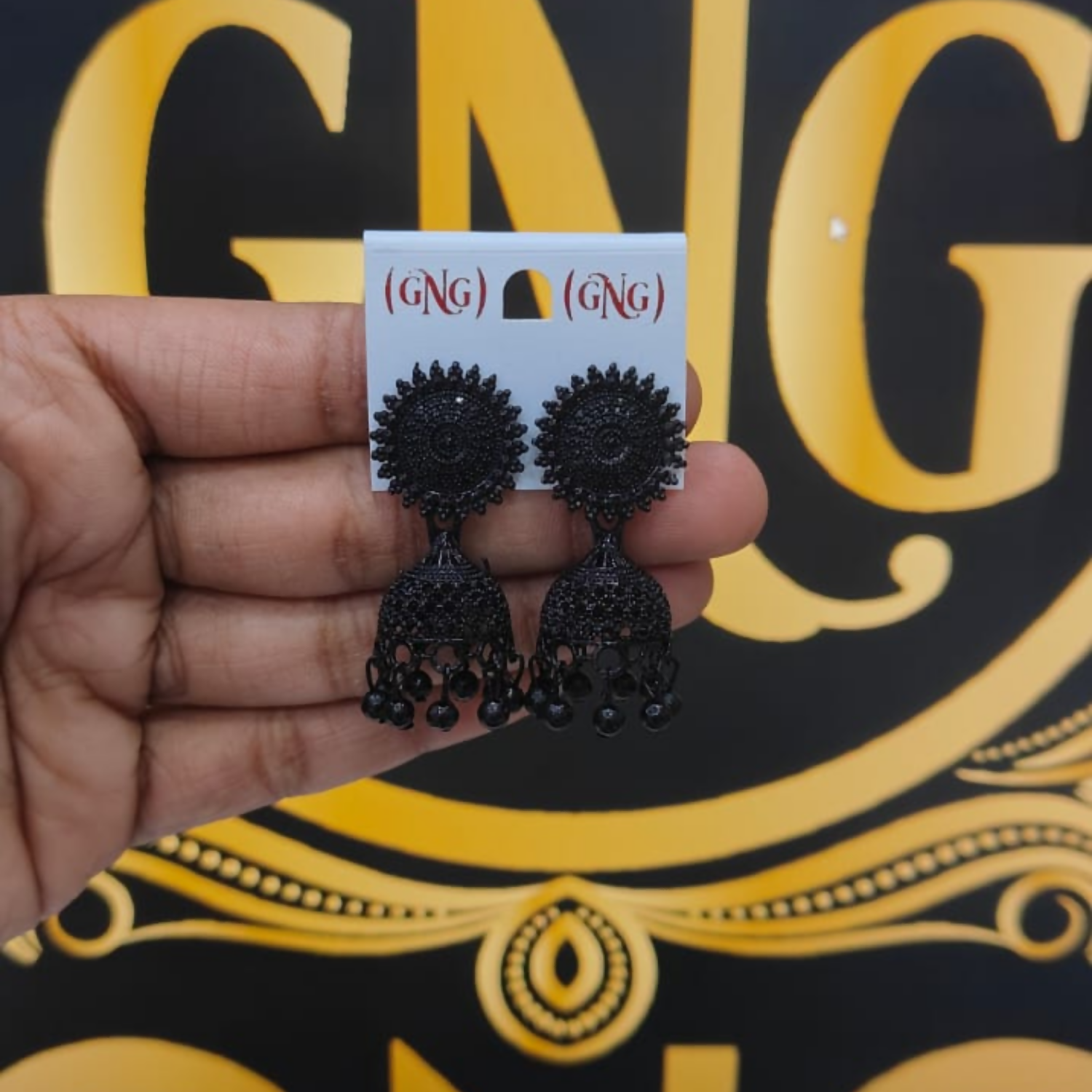 Black Oxidised Jhumka Earings