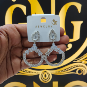 Beautiful Elegant Silver-Tone Chandbali Statement Earrings