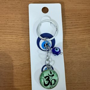 Om Evil Eye Keychain with Green Enamel for Car Keys, Bags & Gifting